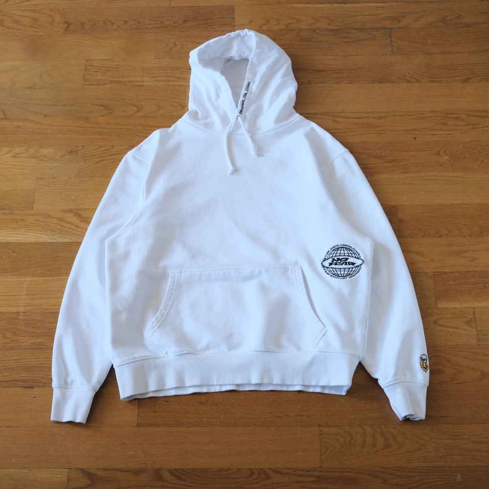No Fear Hoodie Mens White Globe Graphic Y2K Skate Oversized Medium Sweatshirt